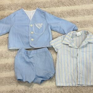 Vintage 1970s Baby boy formal matching set blazer shorts toddler button down